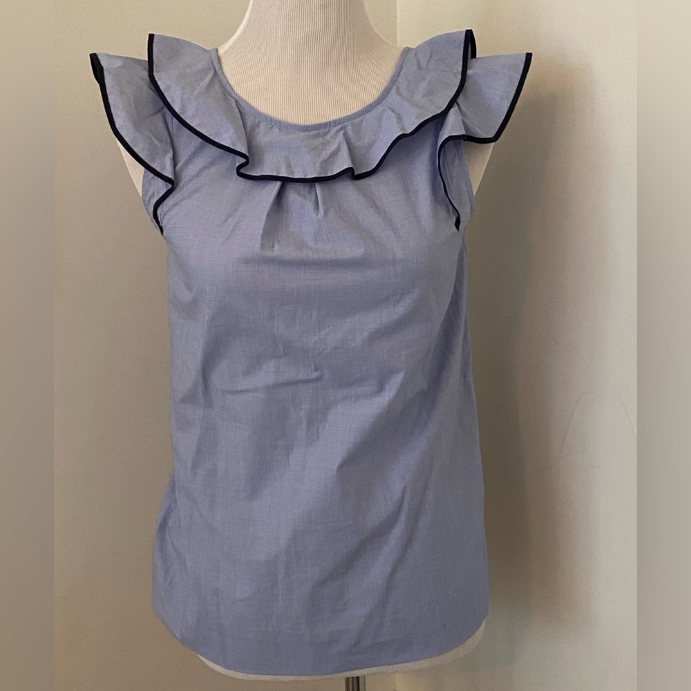 NWOT J. CREW Blue Sleeveless Ruffle Blouse Top - Size 00
